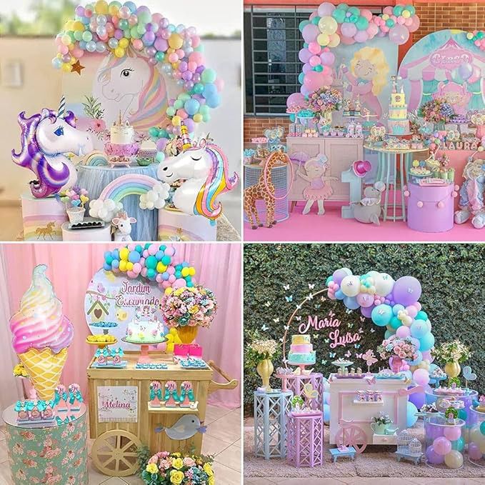 62pcs Luftballons Bogen Einhorn, Regenbogen Grüne Geburtstagsdeko, Party Flaggen Kuchen Set