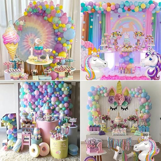 62pcs Luftballons Bogen Einhorn, Regenbogen Grüne Geburtstagsdeko, Party Flaggen Kuchen Set