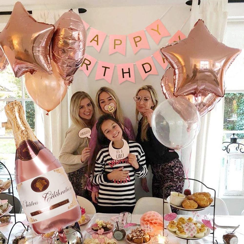 Ballons en bouteille de Champagne or Rose, 34 pièces, décorations de fête d'anniversaire pour filles