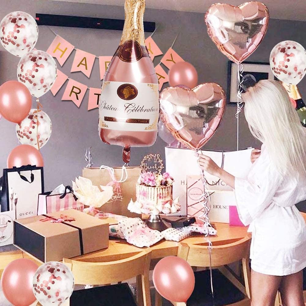 Ballons en bouteille de Champagne or Rose, 34 pièces, décorations de fête d'anniversaire pour filles