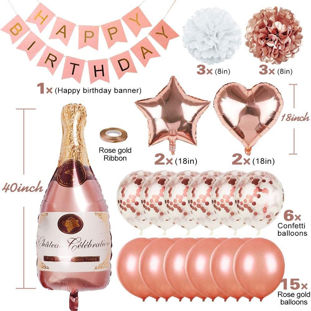 Ballons en bouteille de Champagne or Rose, 34 pièces, décorations de fête d'anniversaire pour filles