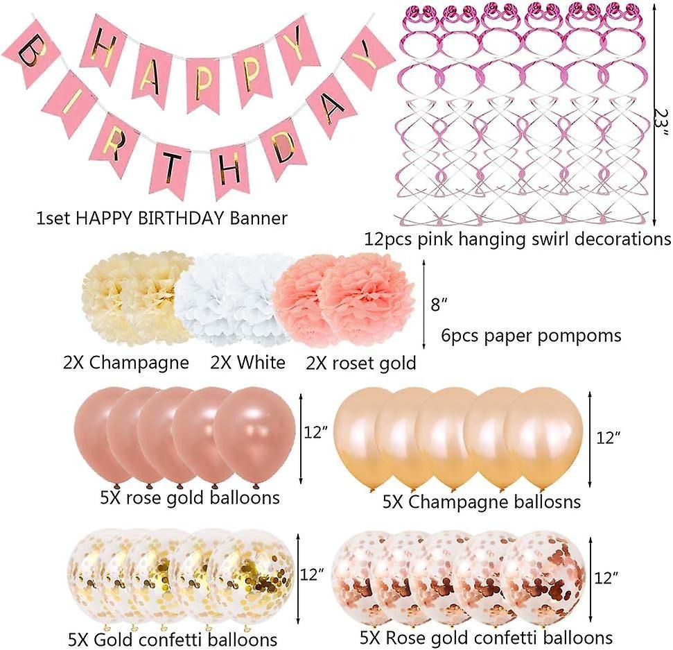 39pcs Rose Gold Champagne Birthday Balloons Party Decorations