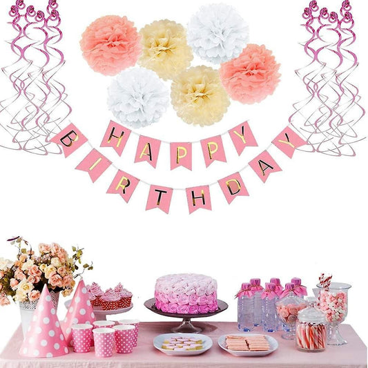 39pcs Luftballons Roségold Champagner, Geburtstagsdeko, Party Flaggen Kuchen Set