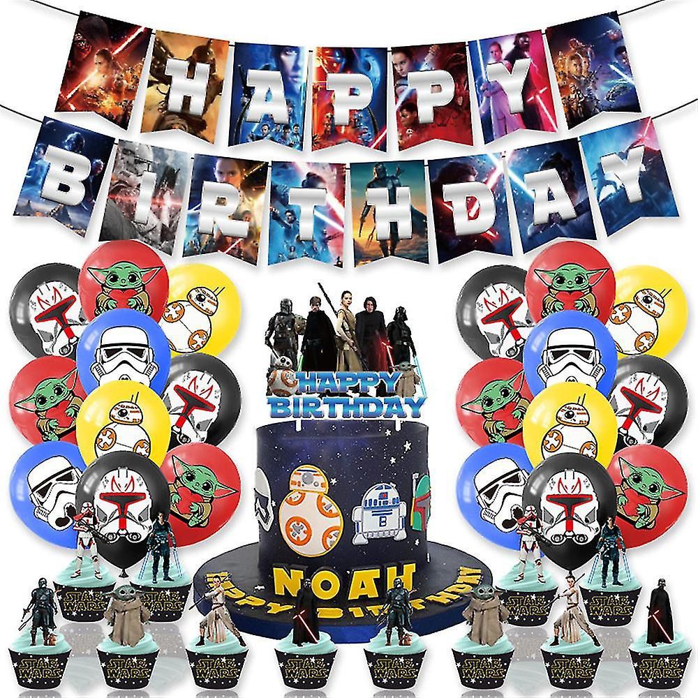 30pcs Luftballons Star Wars, Film Krieg der Sterne Geburtstagsdeko, Party Flaggen Kuchen Set