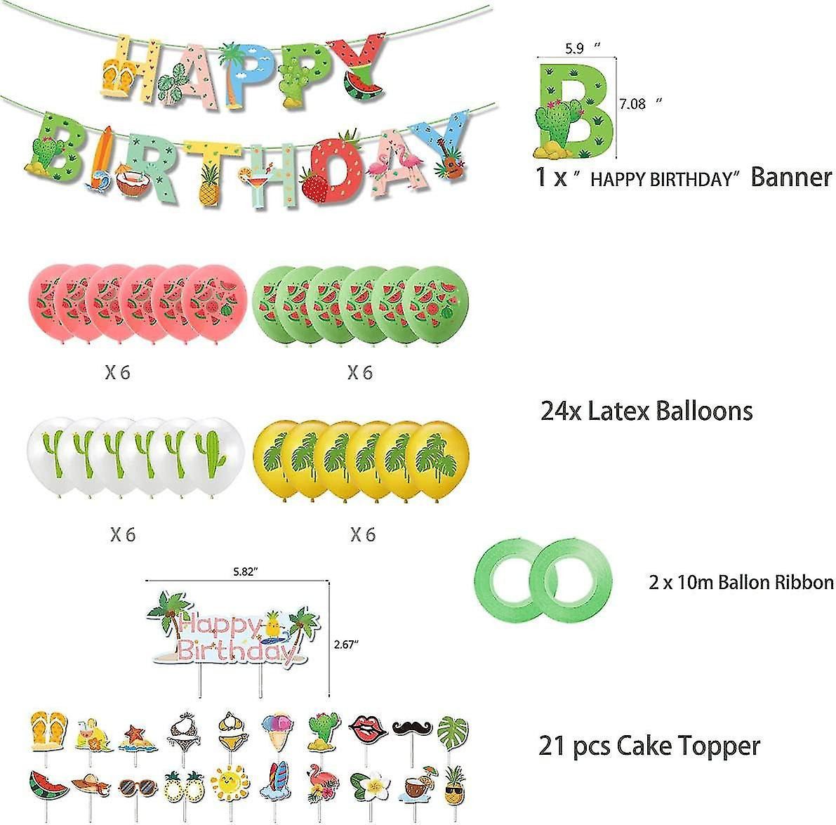 48pcs Tropical Summer Beach Birthday Balloons Party Decorations