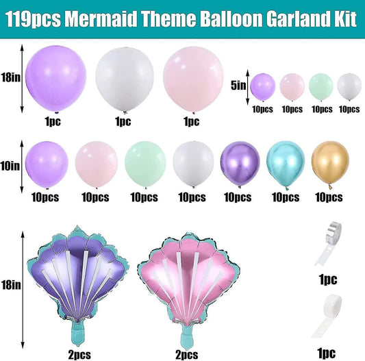 117pcs Undersea Mermaid Seashell Balloons Arch Party Decorations