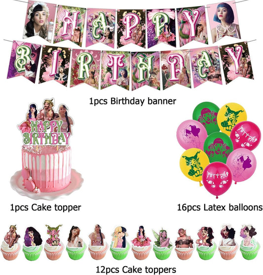 30pcs Luftballons Melanie Martinez, Geburtstagsdeko, Party Flaggen Kuchen Set