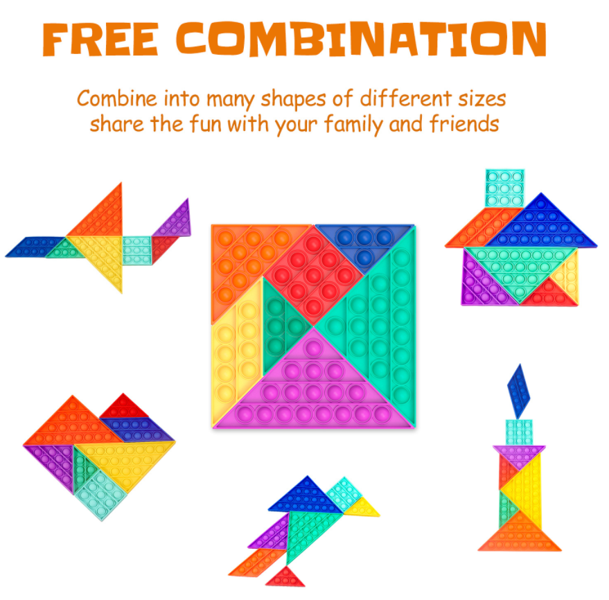 Free Combination 7pcs Geometric Pattern Mini Bubble Sensory Fidget Toy