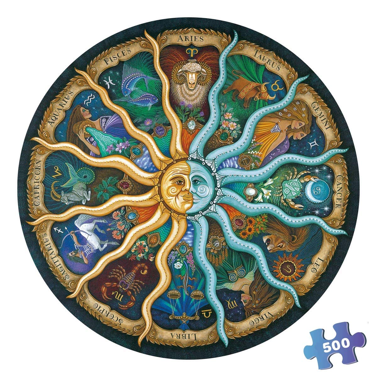 Puzzle rond 500 pièces pour adultes Zodiac Horoscope Puzzle DIY Constellation Circulaire Cool and Challenge