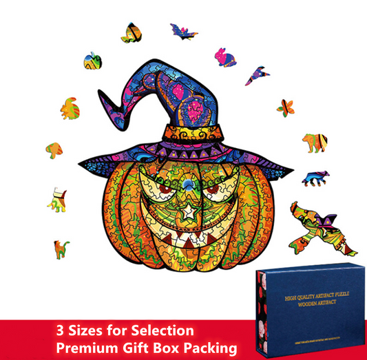 Pumpkin with Hat Jigsaw Puzzles - Unique Shaped Halloween Wooden Puzzles