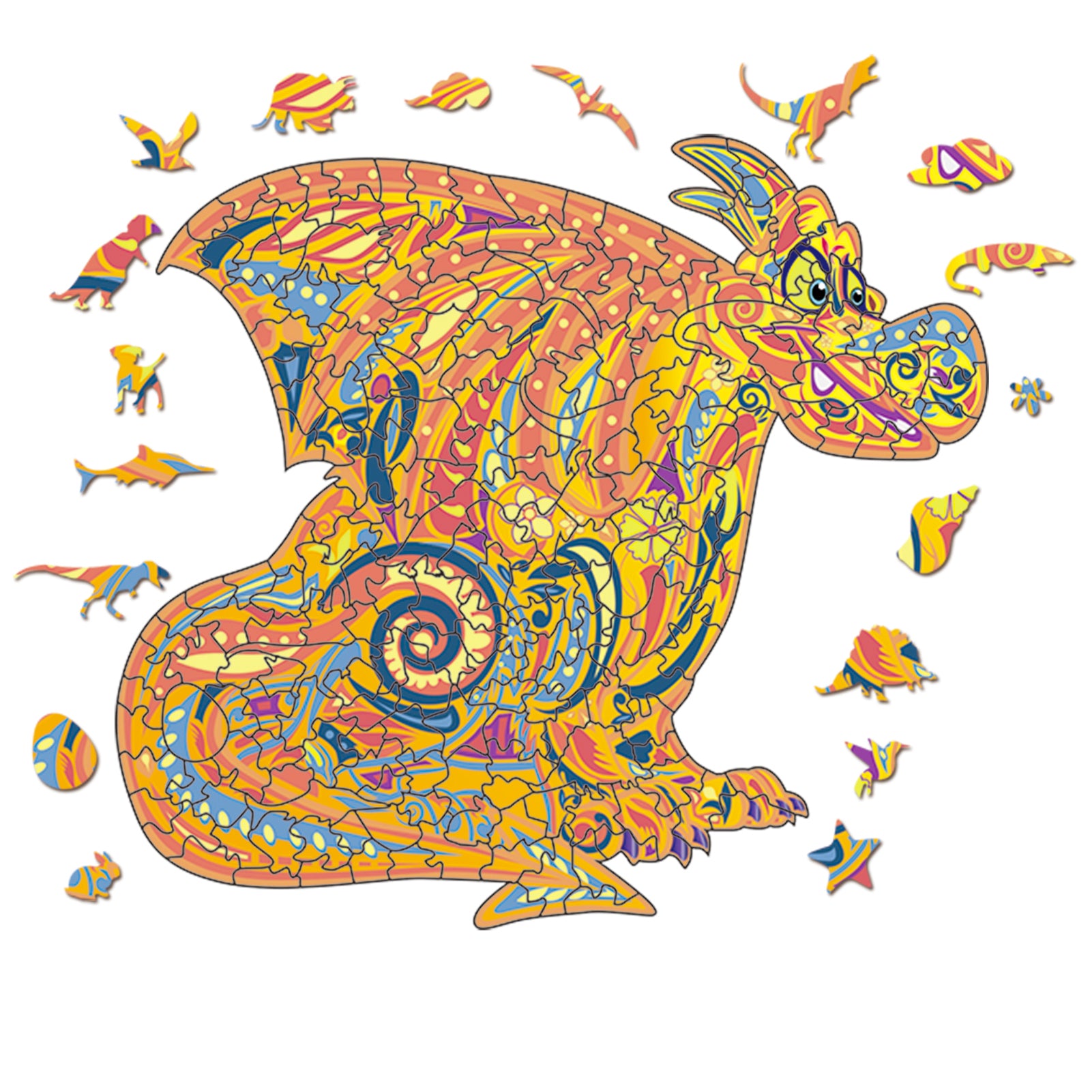 Funny Golden Cartoon Dragon Wooden Jigsaw Puzzle Intellectual Game for Gift