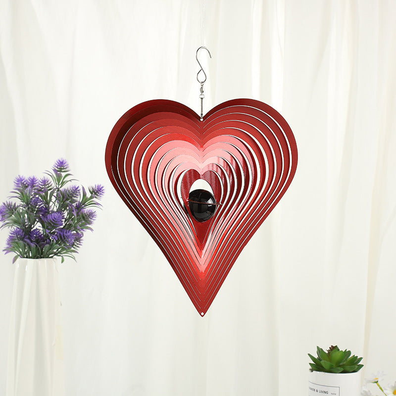 Hanging Heart Wind Spinner Red Heart Shape Reflective Garden Spinners