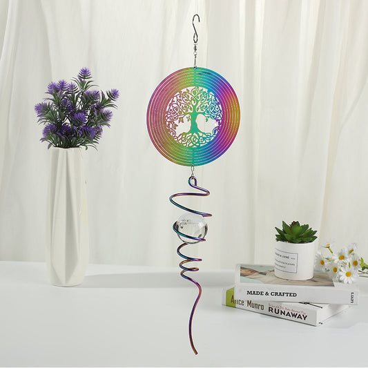 Rainbow Gradient Color Tree of Life Hanging Twister Wind Spiner