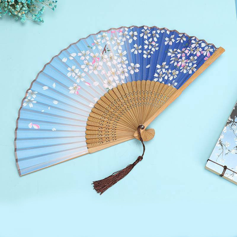 White Floral with Sunshine Decorative Folding Hand Paper Fan with Tassel