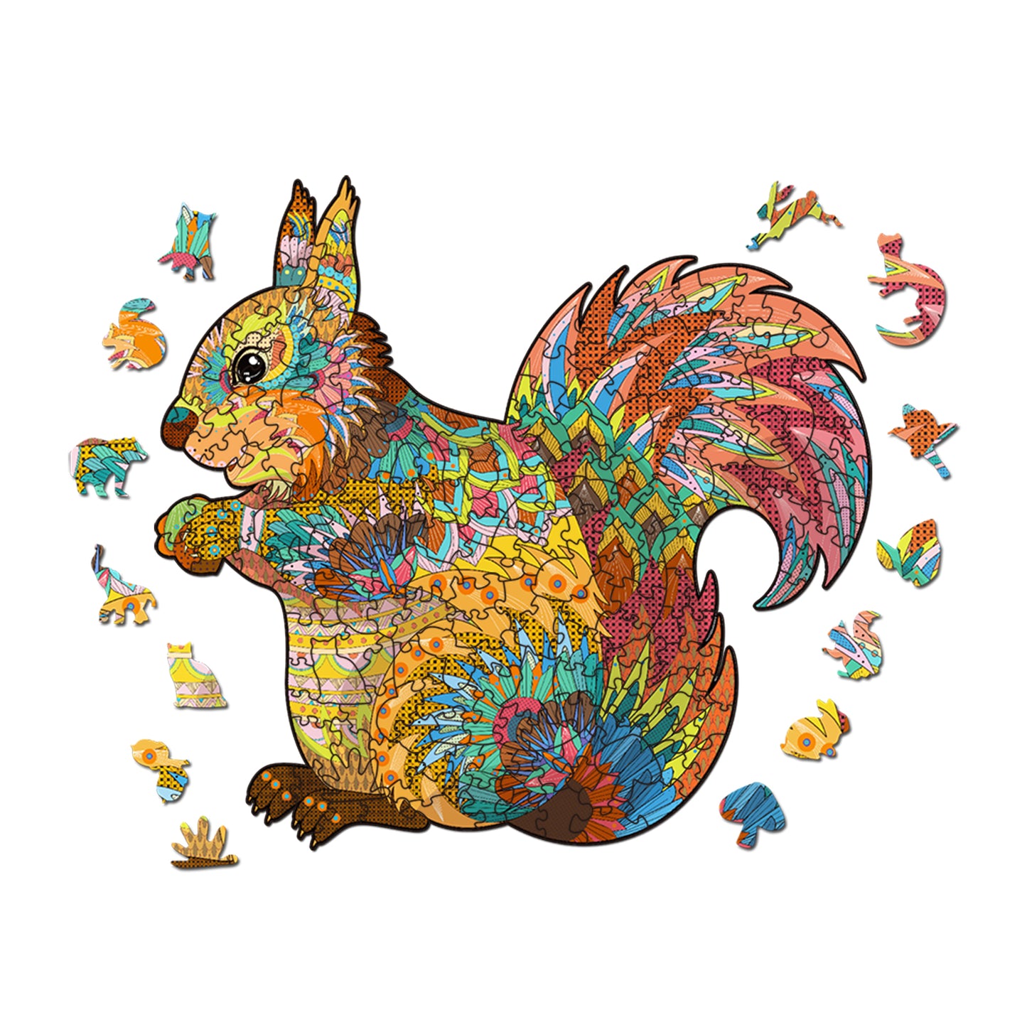 Colorful Squirrel Shaped Unique Animal Wooden Jigsaw Puzzles Toy Artwork
