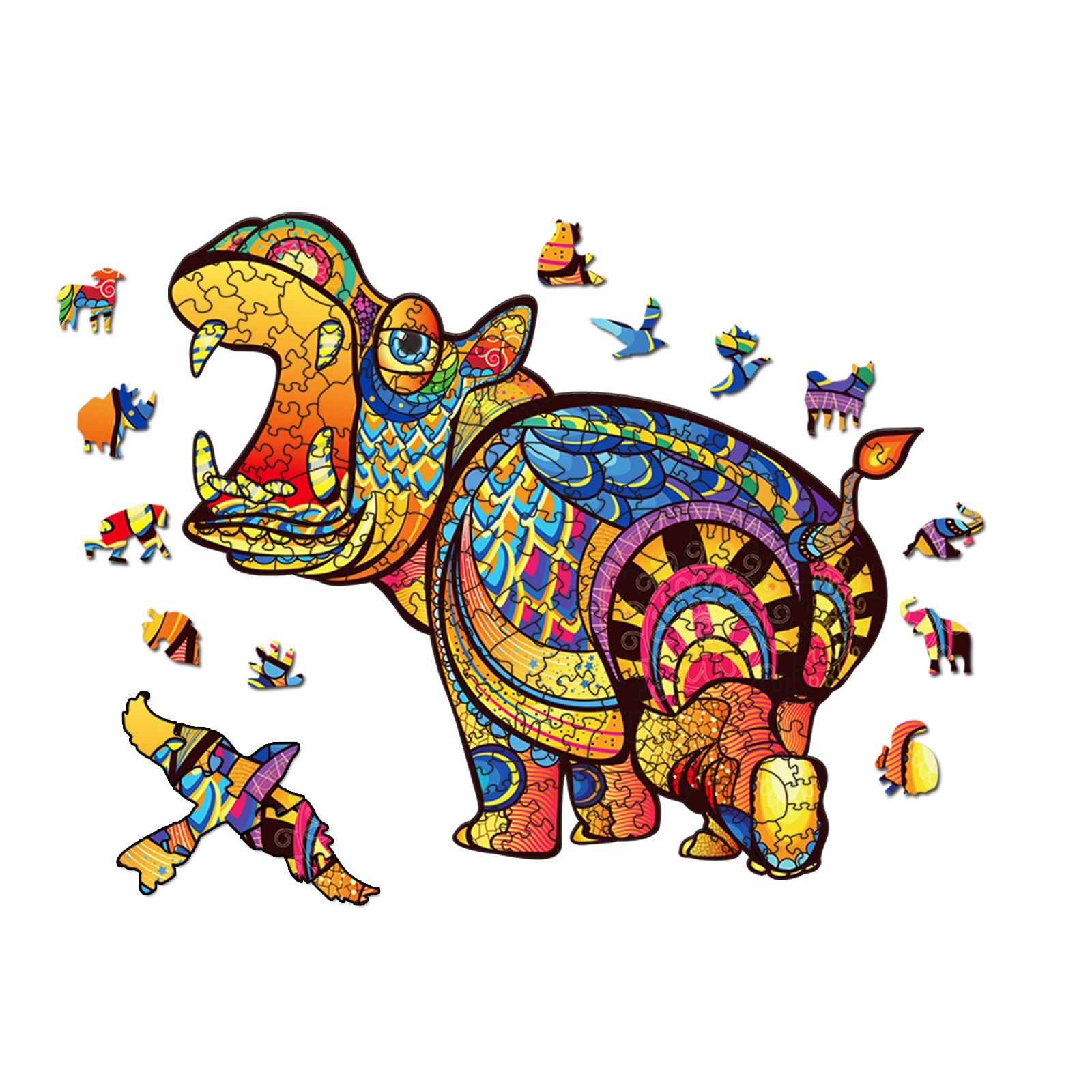 Beautiful Intellectual Hippo Wooden Jigsaw Puzzle Animals Shaped Puzzles for Family Game