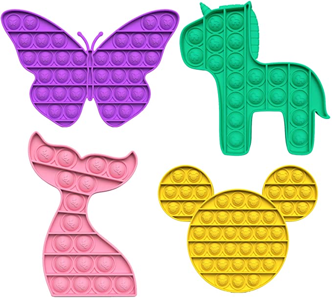 4 Pack Pop It Fidget Toy Colorful Mini Bubble Sensory Butterfly Unicorn Mermaid Cartoon Mouse