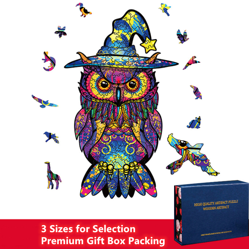 Owl with Hat Jigsaw Puzzles - Unique Shaped Halloween Wooden Puzzles