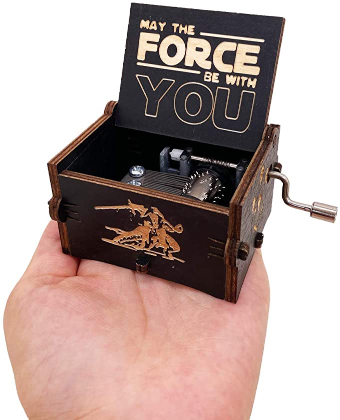 May The Force Be with You Anime Music Box Mini Hand Crank Wooden Engraved Musical Boxes