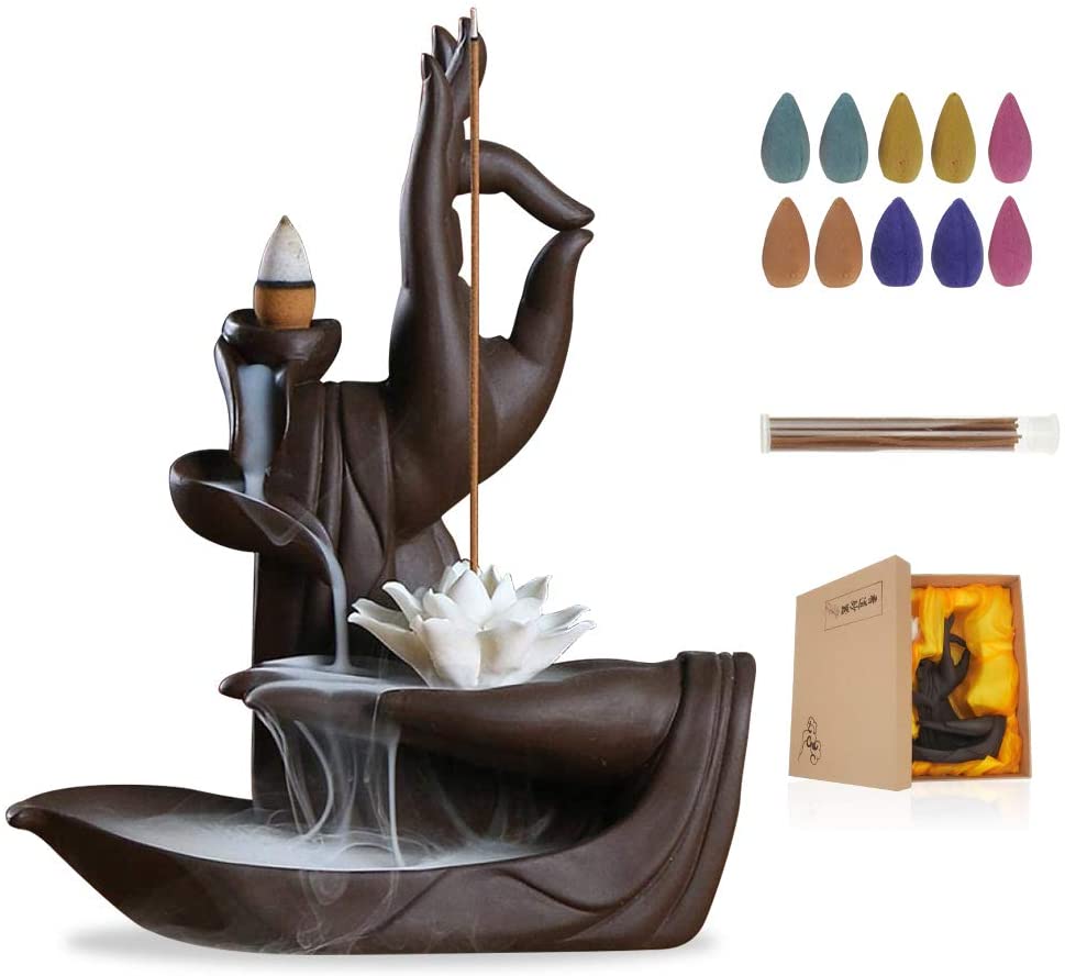 Zen Buddhism Avalokitesvara Hand Lotus Backflow Incese Burner | Backflow Buddha Incense Burner