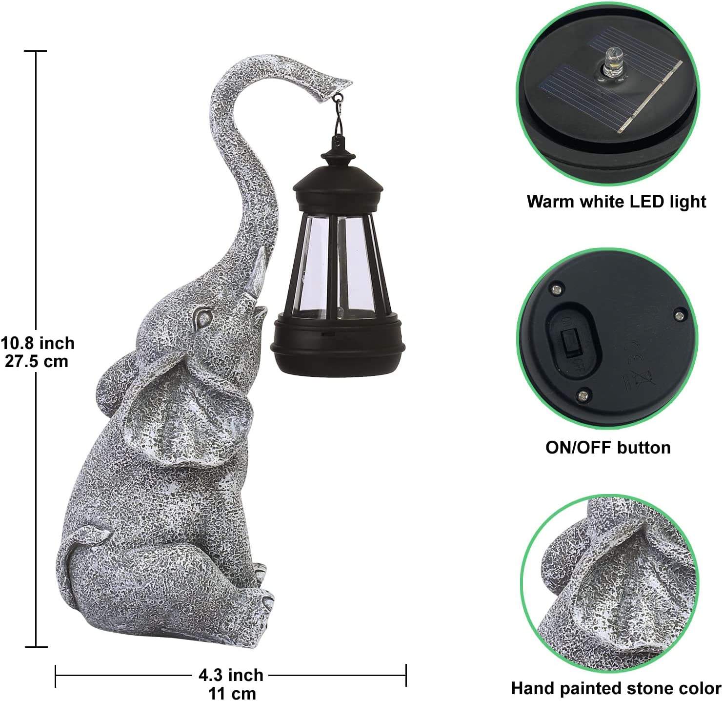 Size - Elephant Garden Statue with Lamp
