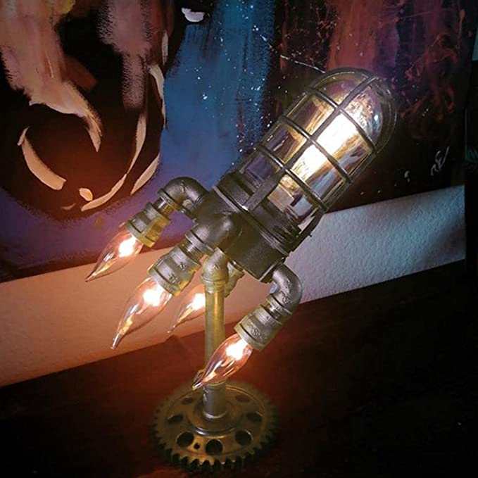 Steampunk Rocket Lamp Retro Creative Industrial Space Ship Aviation Enthusiasts