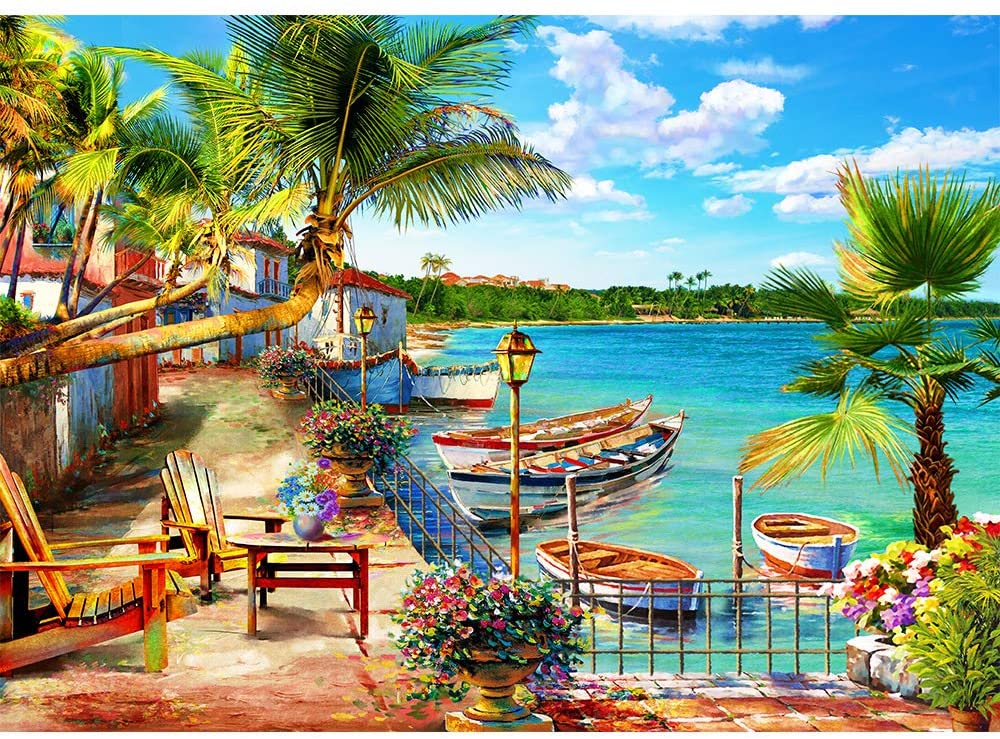 Oil Painting Art Beautiful Resort Bay Landscape 1000 Piece Challenge Jigsaw Puzzle Games