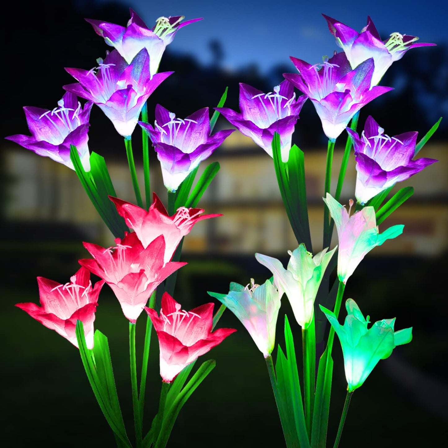 Lily Flower Solar Lights Garden Stake - 4 Pack