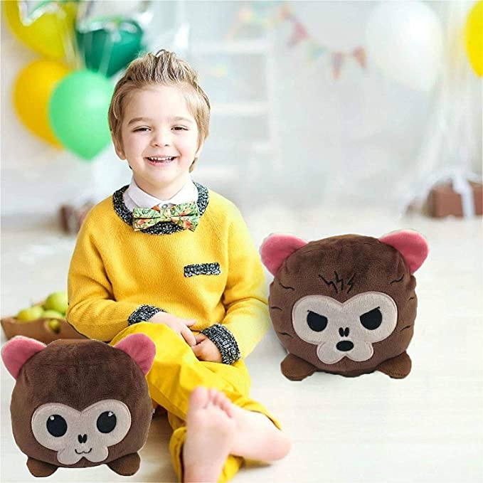 Mini Monkey Stuffed Animal Emotion Mood Changing Happy Angry Mad Reversible Plushies