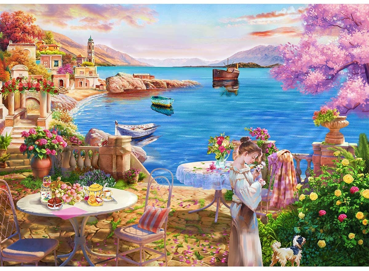 Lakeside Girl Having Afternoon Tea 1000 Pieces Jigsaw Puzzle