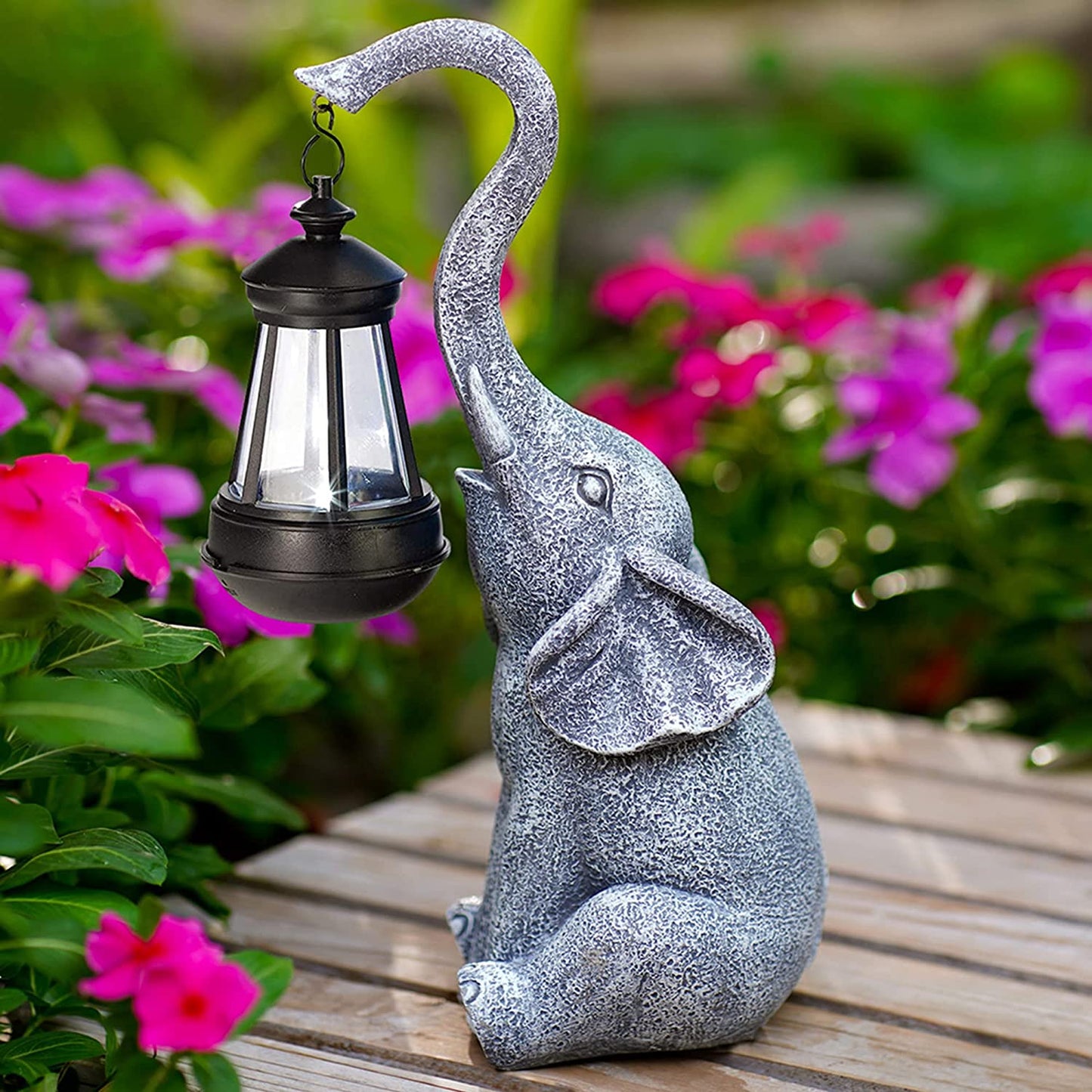 Elephant Garden Statue with Lamp