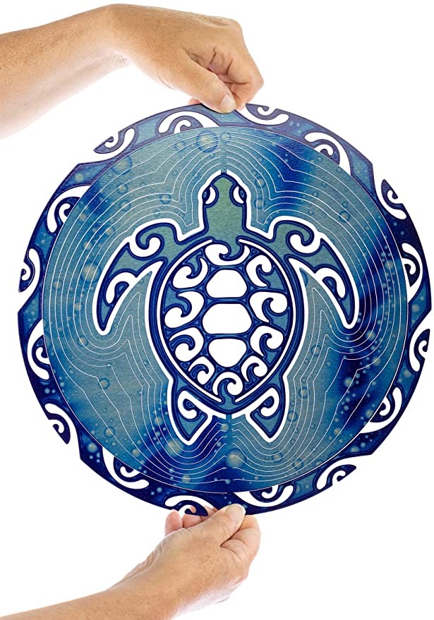 Sea Turtle Wind Spinner Tribal Navy Blue Round Hanging Reflective