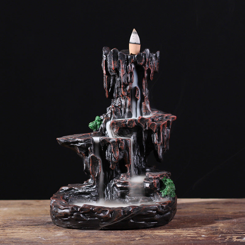 Black Small Hill with River Fountain Mountain Backflow Incense Burner