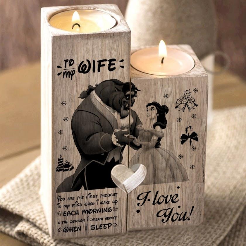 Christmas Wood Pillar Candle Holders Beauty and Beast Heart Shaped Tea Light Candle Stick Valentine Gift Idea