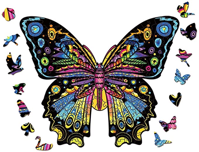 Colorful Spring Butterfly Shaped Jigsaw Puzzle Wooden Irregular Pieces
