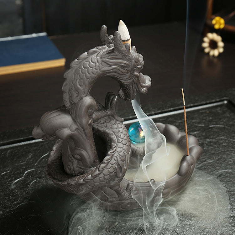 Cool Black Dragon Holding Gem Backflow Incense Burner