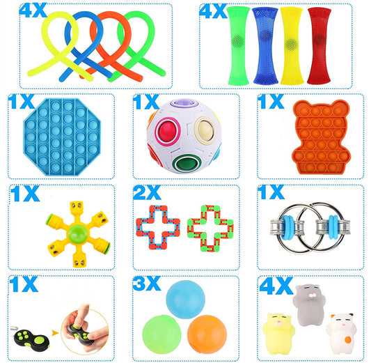 23-teiliges sensorisches Spielzeug-Set, Blasen, Stressabbau, Handspielzeug und Geschenke für Erwachsene und Kinder