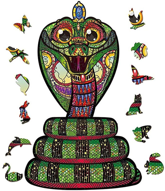 Green Cobra Snake Animal Shaped Jigsaw Puzzle Wooden Irregular Pieces