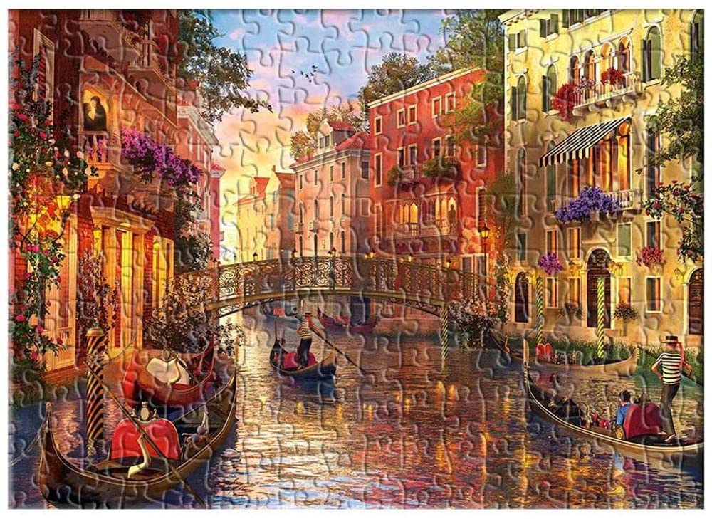 Peinture à l'huile Venise Grand Canal avec bateaux au coucher du soleil 1000 pièces Puzzles