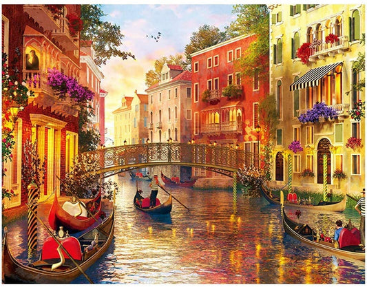 Ölgemälde Venedig Großer Kanal mit Booten bei Sonnenuntergang 1000 Teile Puzzle