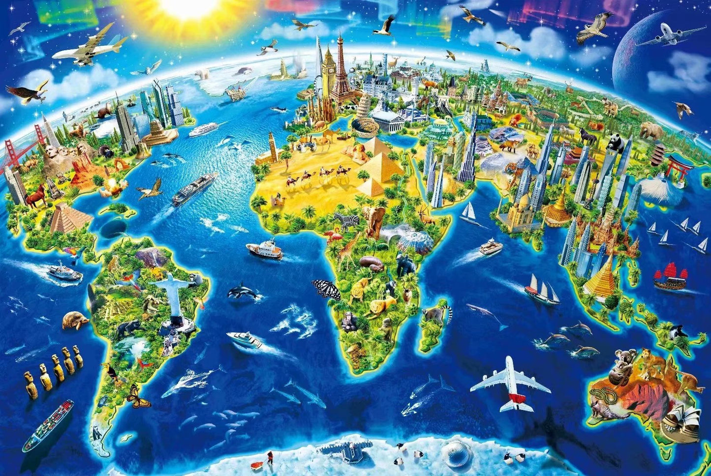 Unique World Map 3D View 1000 Pieces Jigsaw Puzzles