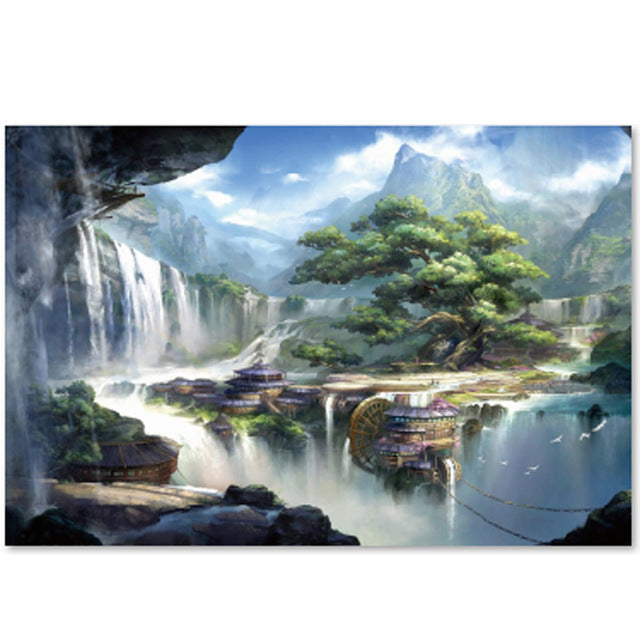 Japanese Fantasy Wonderland Waterfall Cabin 1000 Pieces Jigsaw Puzzles