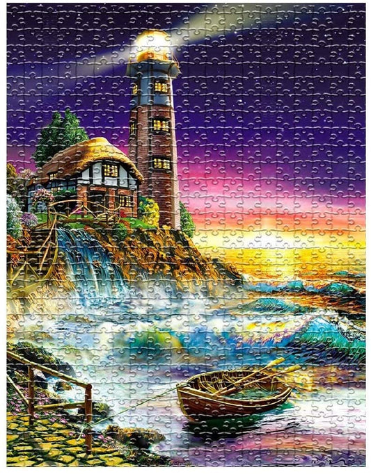 Lighthouse Boat at Coastal Drawing 1000 Pieces Jigsaw Puzzles