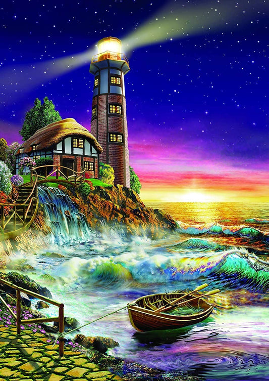 Leuchtturmboot an der Küste Zeichnung 1000 Teile Puzzle