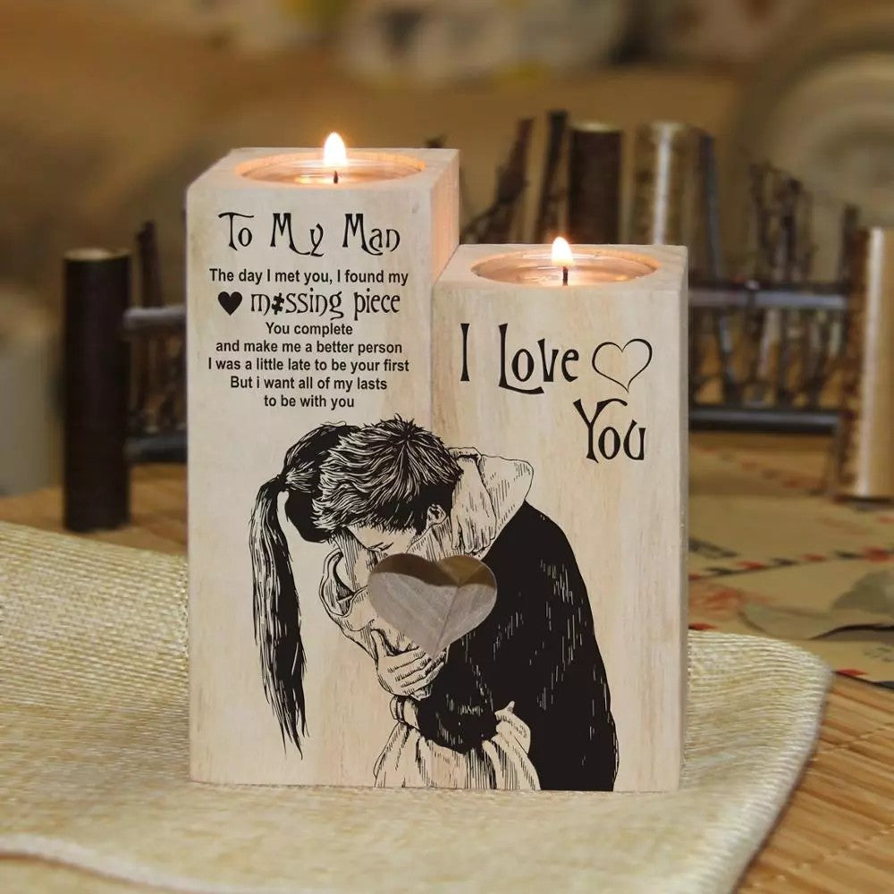 Romantic Engraved Wooden Heart Candle Holder Valentine Lovers Gift Tea Light Holder