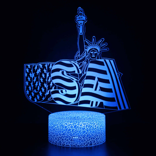 3D Illusion Statue de la Liberté et drapeau américain veilleuse lampe de table chambre chevet décor