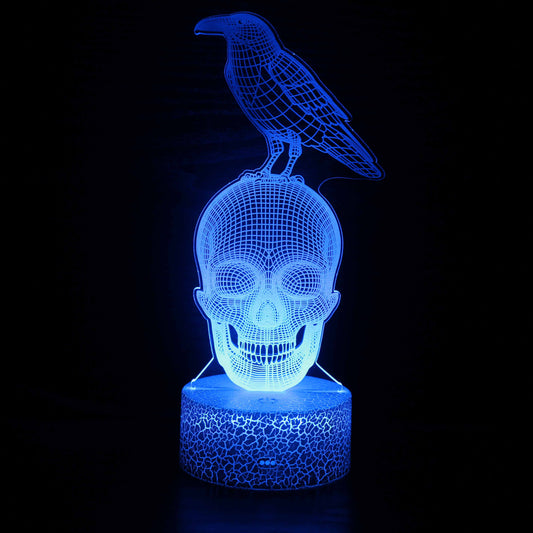 Rabe auf Totenkopf-Halloween-Nachtlampe mit 16 wechselnden Farben und leuchtender Beleuchtung