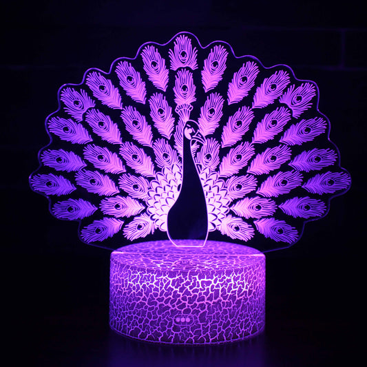 Novelty Peacock Shape 3D LED Night Light 16 Color Changing Table Lamp Home Decor Gifts