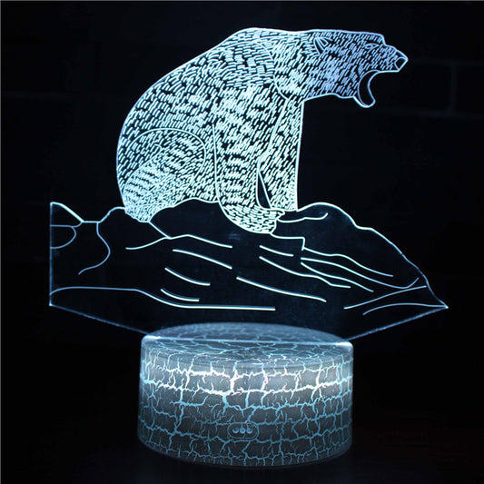 Polar Bear Roaring on Ice Remote Control 7 Colors LED Illusion Night Lamp