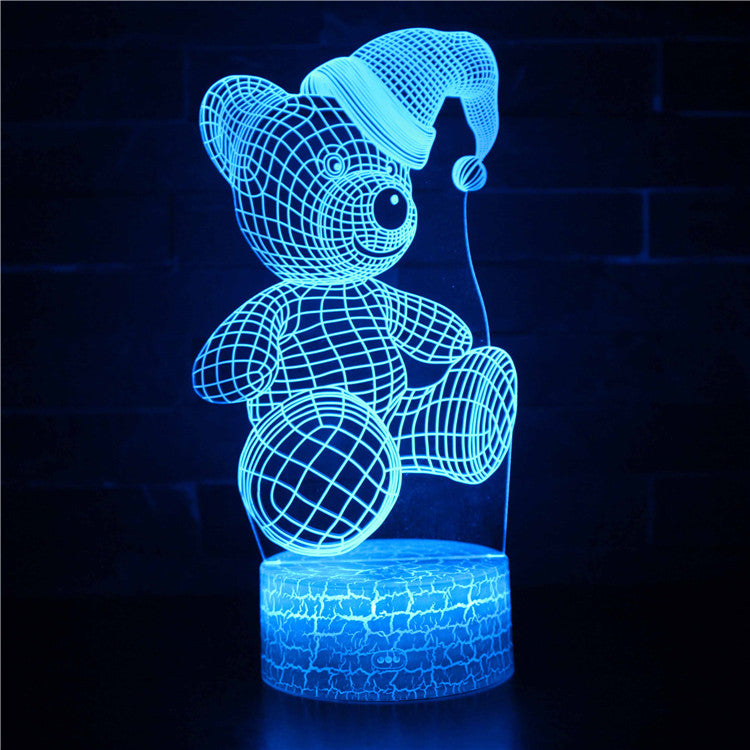 Teddy Bear Santa Hat 3D Night Light
